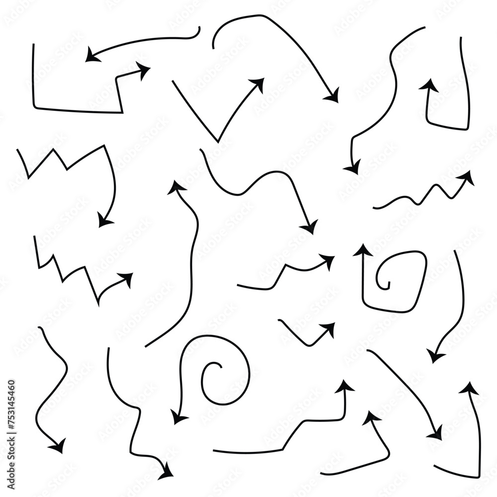 The collection of hand drawn arrows. Arrows set on the white background 3 4 4 The collection of hand drawn arrows. Arrows set on the white background 3 4 4