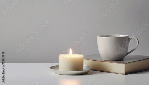 Candles and books on the table, cozy interior detail