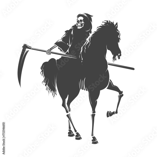 Grim Reaper Rides Dead Horse Engraving Tattoo