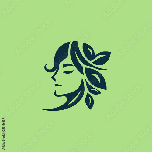 Beauty face women with leaf hair logo