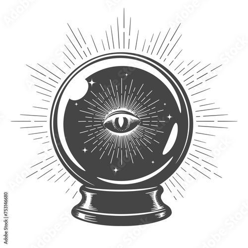 Hand Drawn Magic Crystal Ball with Eye of Providence Inside