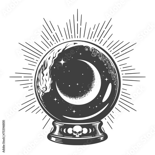 Magician Crystal Ball with Crescent Moon and Stars Inside