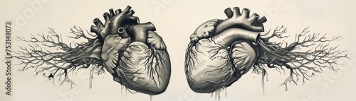 A drawing of two halves of a broken heart becoming separate entities