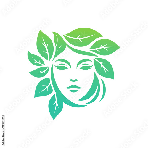 Beauty face women with leaf hair logo