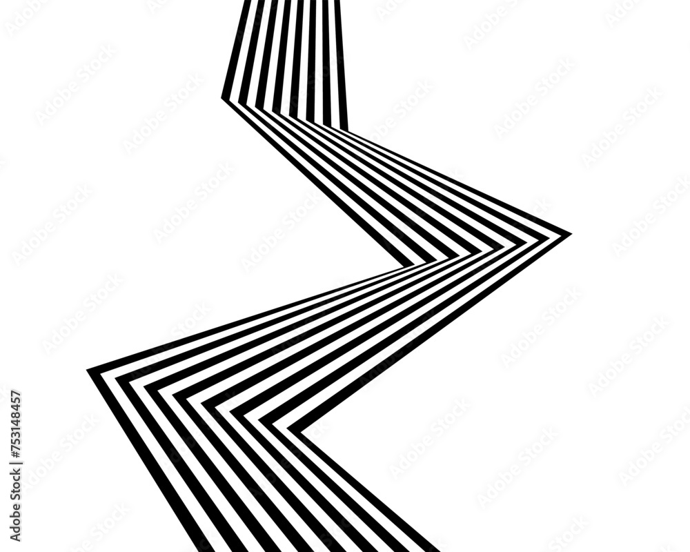 Black on white abstract perspective line zig zag with 3d dimensional effect isolated on white Black on white abstract perspective line zig zag with 3d dimensional effect isolated on white