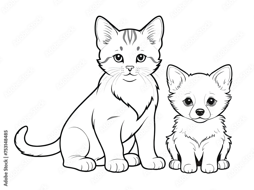 Feline and Canine Coloring Delight: Playful Companions Feline and Canine Coloring Delight: Playful Companions
