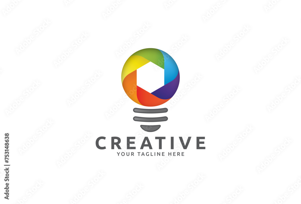 Vector colorful hexagon bulb logo. Smart tech logotype concept. electricity, energy, power symbol. Creativity and education. Science technology innovation. graphic design icon template.
