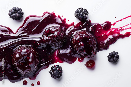 Berry jam spread on a white background, top view.
 photo