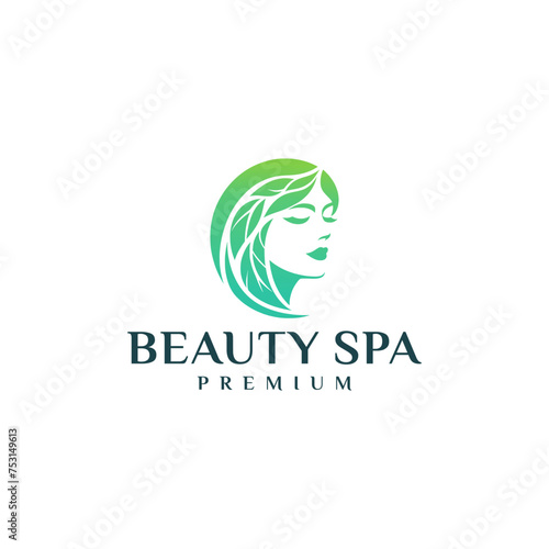 Beauty face women with leaf hair logo