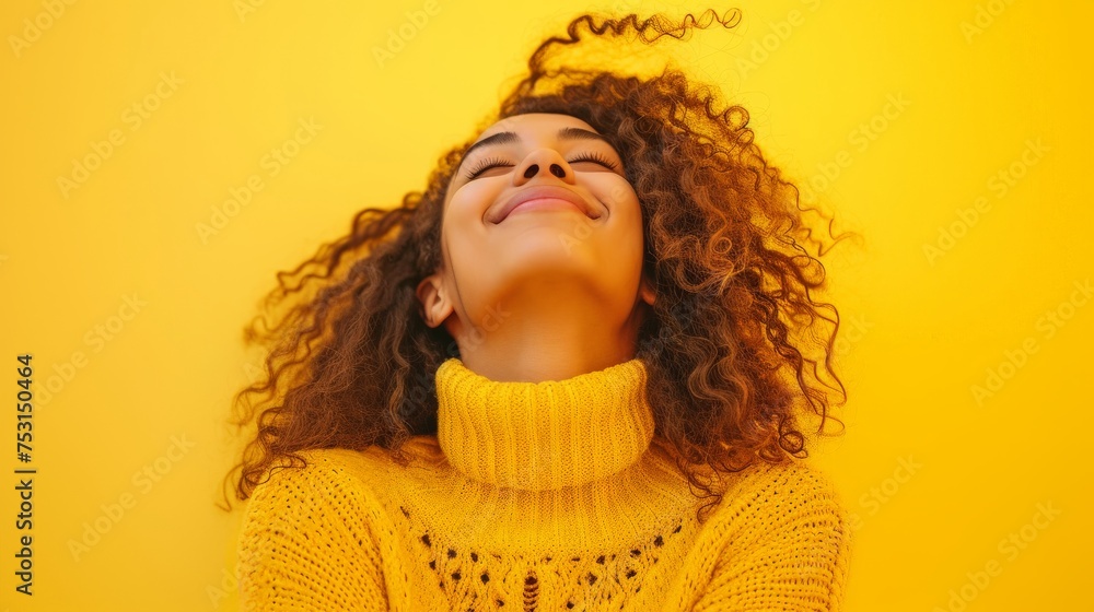 Happy woman on yellow background. Happy woman on yellow background.
