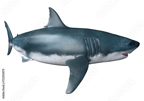 3D Rendering Shark on White