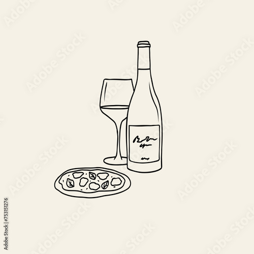Flat doodle wine and pizza
