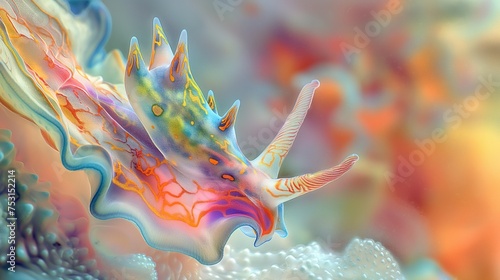 The subtle elegance of a sea slug, its colorful and delicate form captured in high definition.