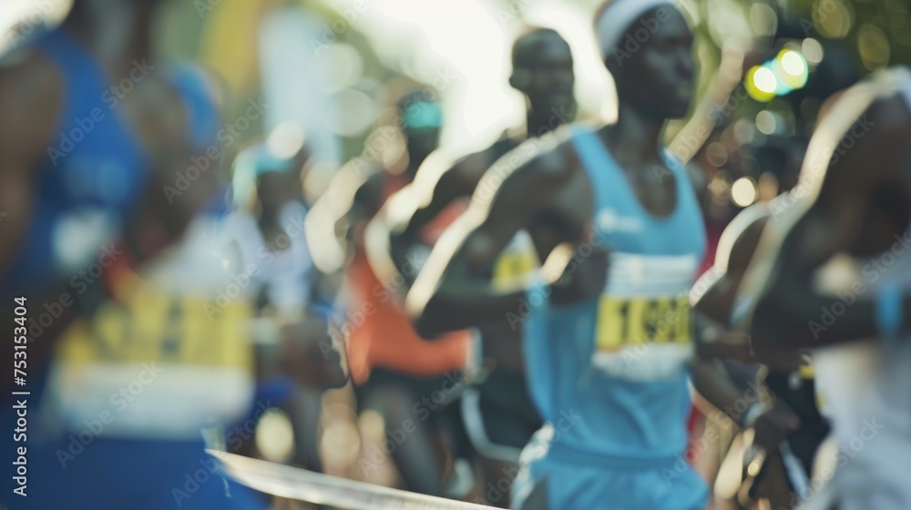 © banthita166 - Blurred Marathon Runners at Starting. close up of starting line of African marathon race, runners out of focus,