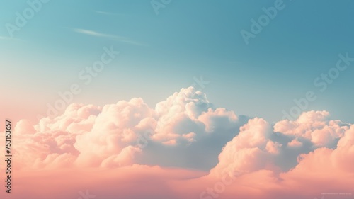 Beautiful sky on colorful gentle light day background. Sunny and fluffy clouds with pastel tone and idyllic orange teal color backdrop. Picturesque generative ai © Summit Art Creations