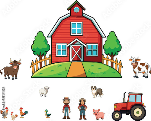 Beautiful and lovely country farm vector set 