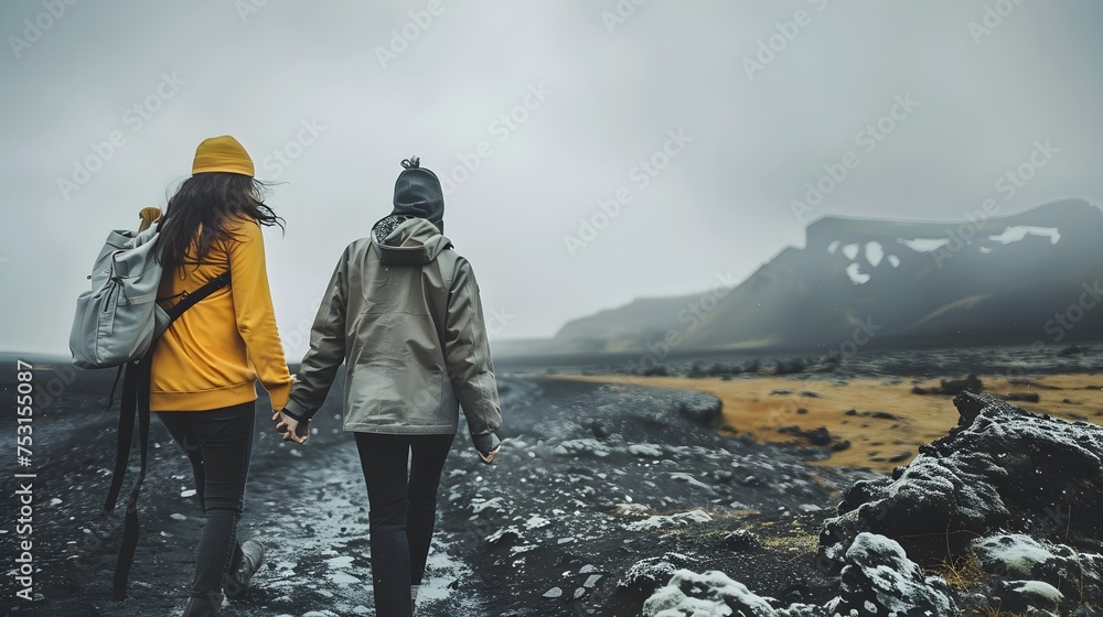 Couple making a wanderlust vacation, exploring iceland Couple making a wanderlust vacation, exploring iceland