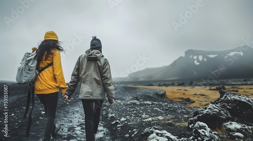 Couple making a wanderlust vacation, exploring iceland photo