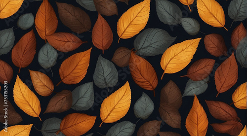 Autumn Twilight Harmony: Seamless Pattern with Leaves on a Dark Background