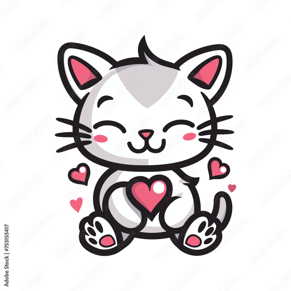 Vector Coloring Page Outline of Cute Cat isolated on background