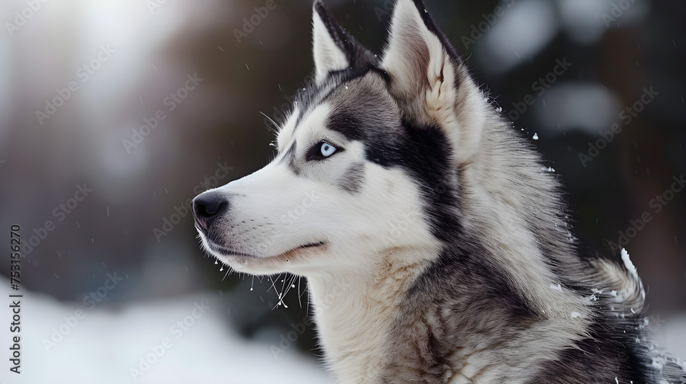 Dog breed Siberian Husky in Winter
