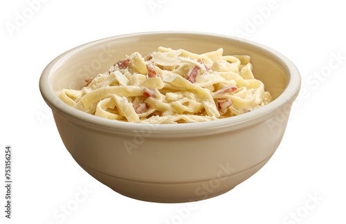 Bowl of fettucini alfredo pasta with garnish on transparent background. Generative Ai