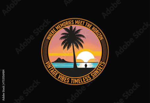 Summer beach and sunset Vector graphic for t shirt and other uses