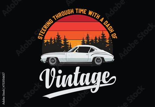 T-shirt label with illustration of vintage fire truck.