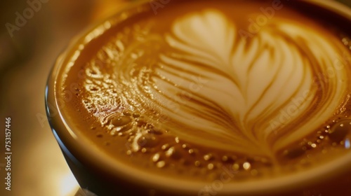 Exquisite Latte Art on Freshly Brewed Coffee Closeup