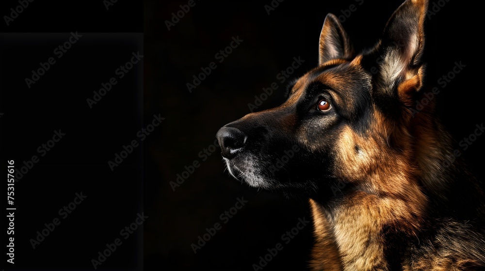 german shepherd dog on black background