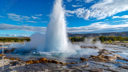 Geyser Strokkur in Iceland, eruption. Natural water fountain