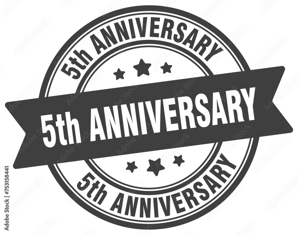 5th anniversary stamp. 5th anniversary label on transparent background. round sign