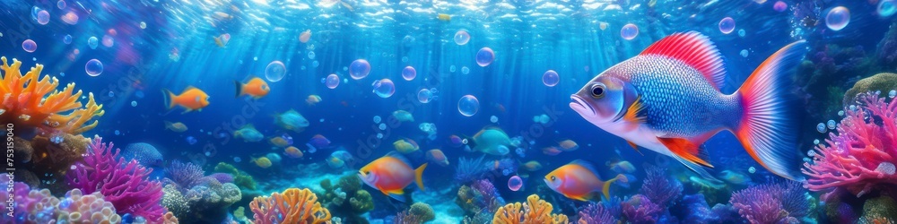 Fototapeta premium Abstract colorful illustration fish under water, background for your design, space for text