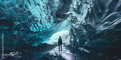 Inside an glacier ice cave in Iceland photo