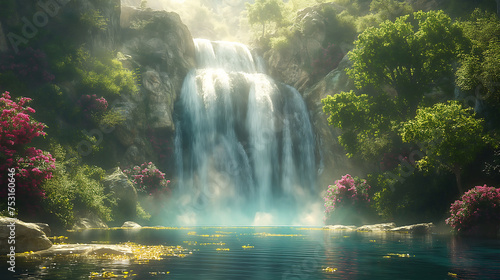 Beautiful natural waterfall scene 