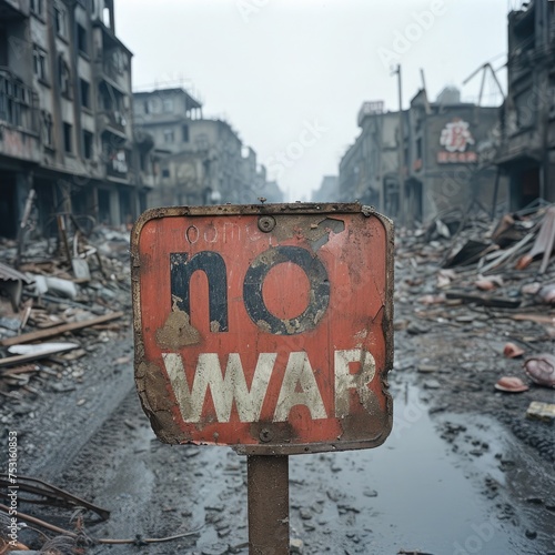warzone with anti war sign