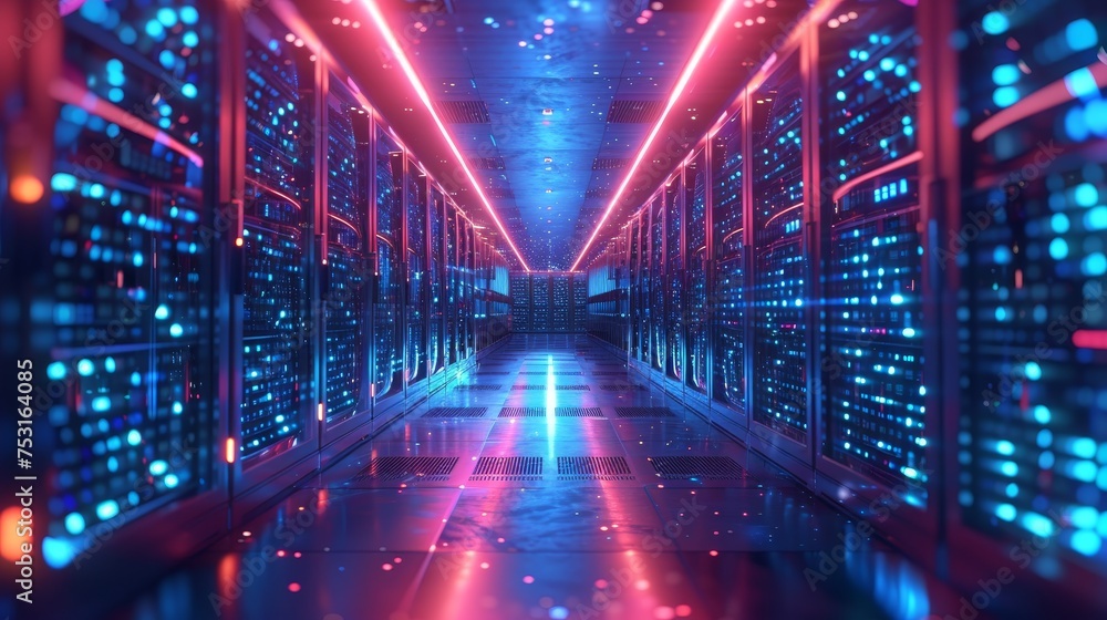 A high-tech data center buzzing with the power of cloud computing - obrazy, fototapety, plakaty 