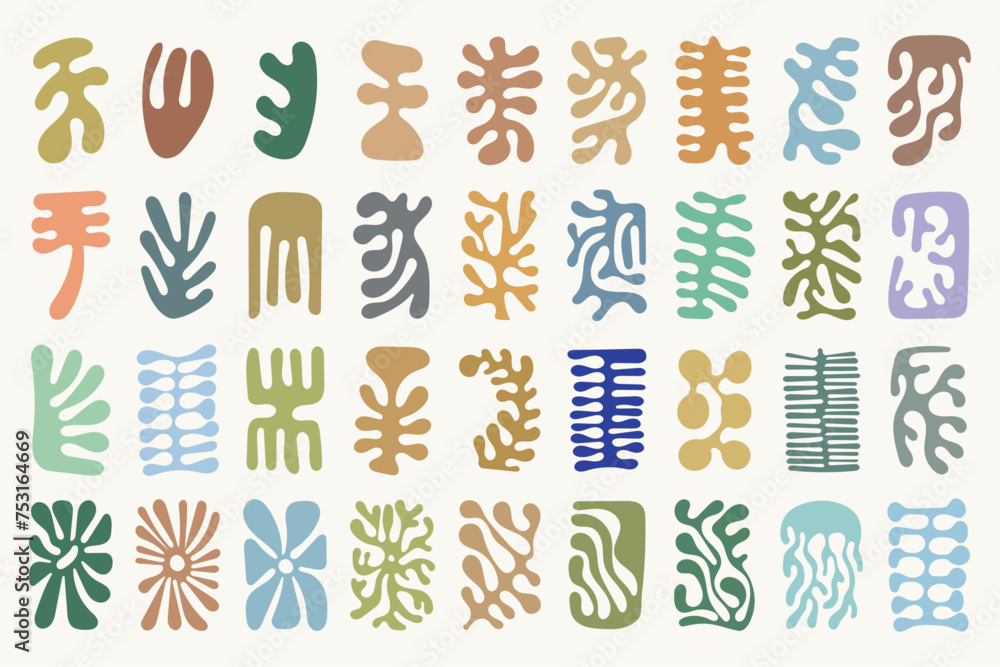 Collection of blobs and organic shapes. Set of colorful botanical flat vector elements.