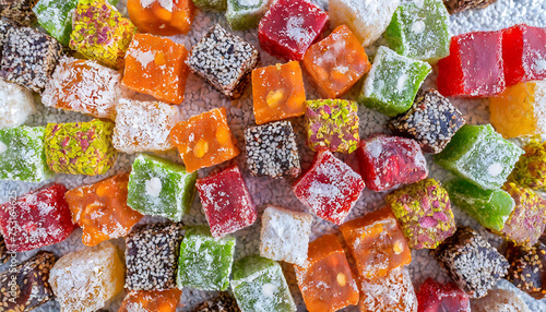 Delicious, colorful, fruity Turkish Delights background