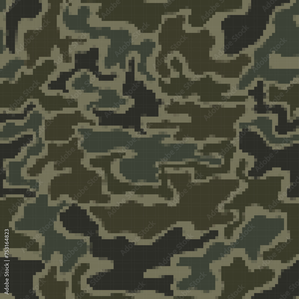 Pixel pattern camouflage seamless army print, hunting digital background
