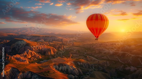 A hot air balloon ride at sunrise over the picturesque landscape of Cappadocia