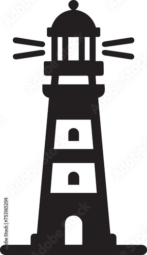 lighthouse isolated on a white background with a solid base and rays coming from the tower