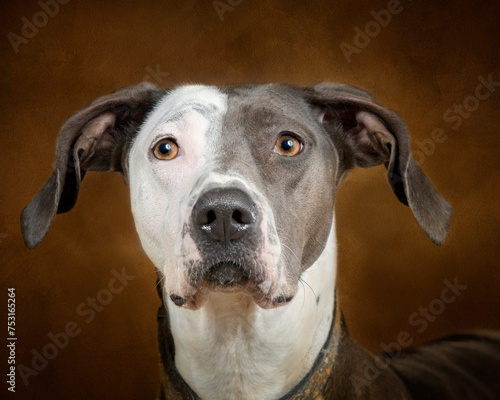 Close-up of the Two Tone Face of a Beautiful Mixed Breed Adult Dog