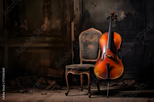 Serenade of Silence: An Ode to the Unplayed Melodies on a Lonesome Cello in a Forgotten Room photo