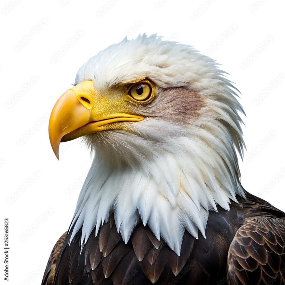 Obraz premium Bald eagle head close-up isolated on transparent background