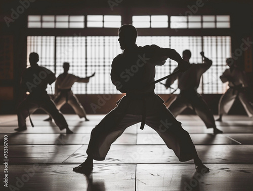 Silhouetted Martial Arts Training Session