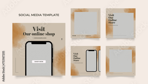Social media template banner blog fashion sale promotion. fully editable instagram and facebook square post frame puzzle organic sale poster. brown beige watercolor vector background