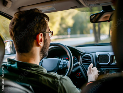 Man Driving Car on Sunny Day