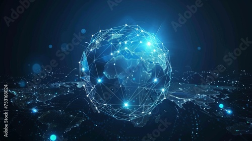 Global network connection. World map point and line composition concept of global business. Global social network. Future. Blue futuristic background with planet Earth. Internet and technology.