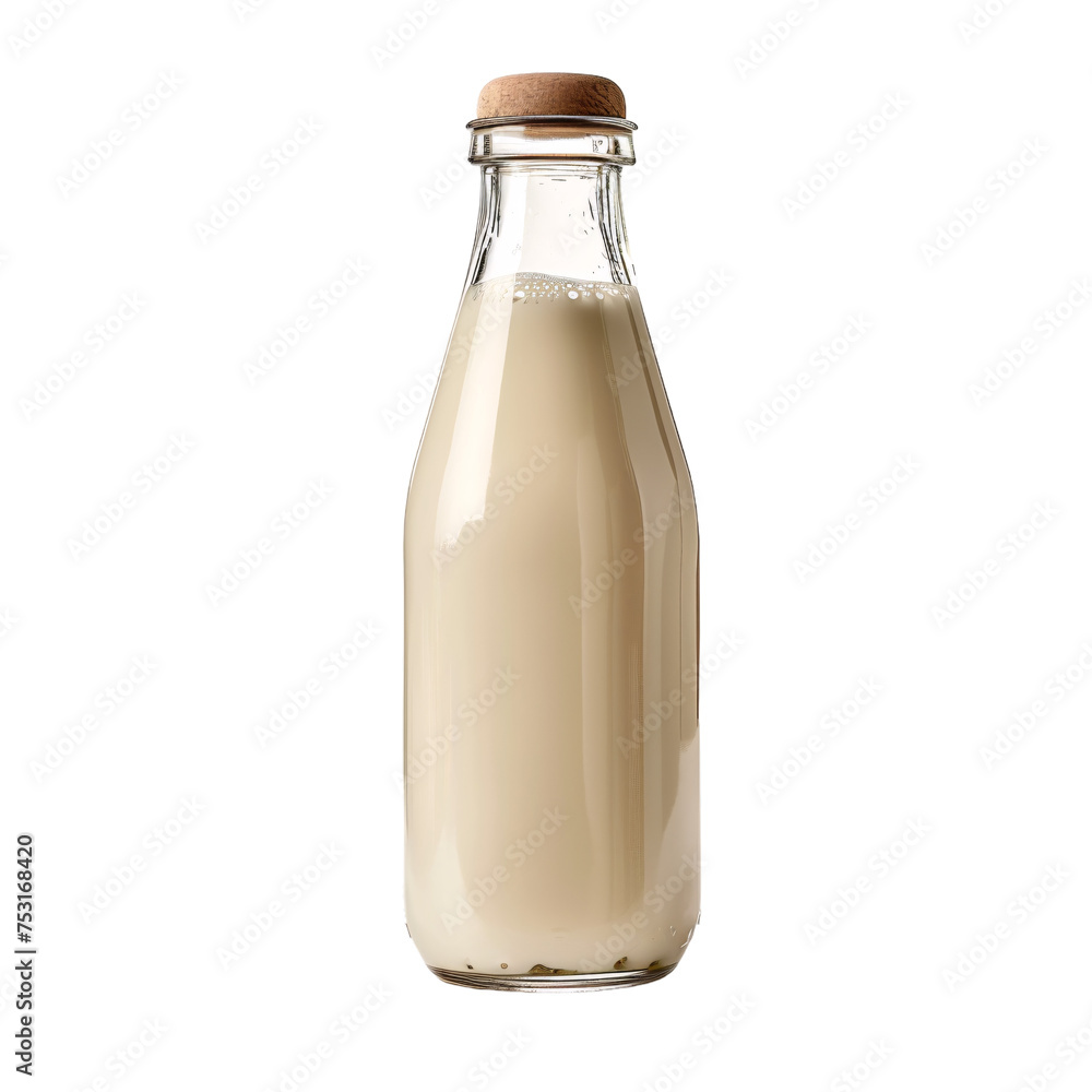 A bottle of raw cow milk on an isolated background A bottle of raw cow milk on an isolated background
